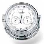 Wempe Admiral II weerstation 185 x 70 mm verchroomd messing - combinatie instrument barometer, thermometer, hygrometer, witte wijzerplaat zwarte cijfers