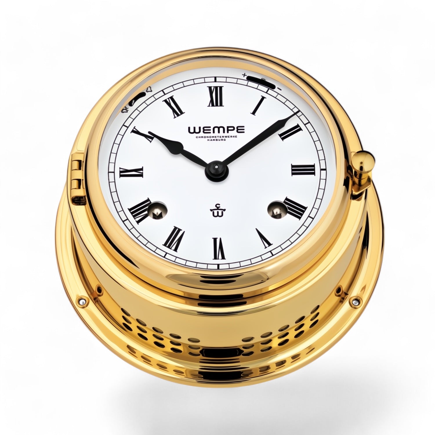 Wempe Bremen II messing scheepsklok met scheepsbel 150 x 75 mm – Romeinse cijfers, mechanisch, 8-daagse power reserve