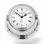 Wempe Bremen II verchroomd messing scheepsklok 150 x 75 mm – frontopening, witte wijzerplaat, quartz uurwerk met Romeinse cijfers