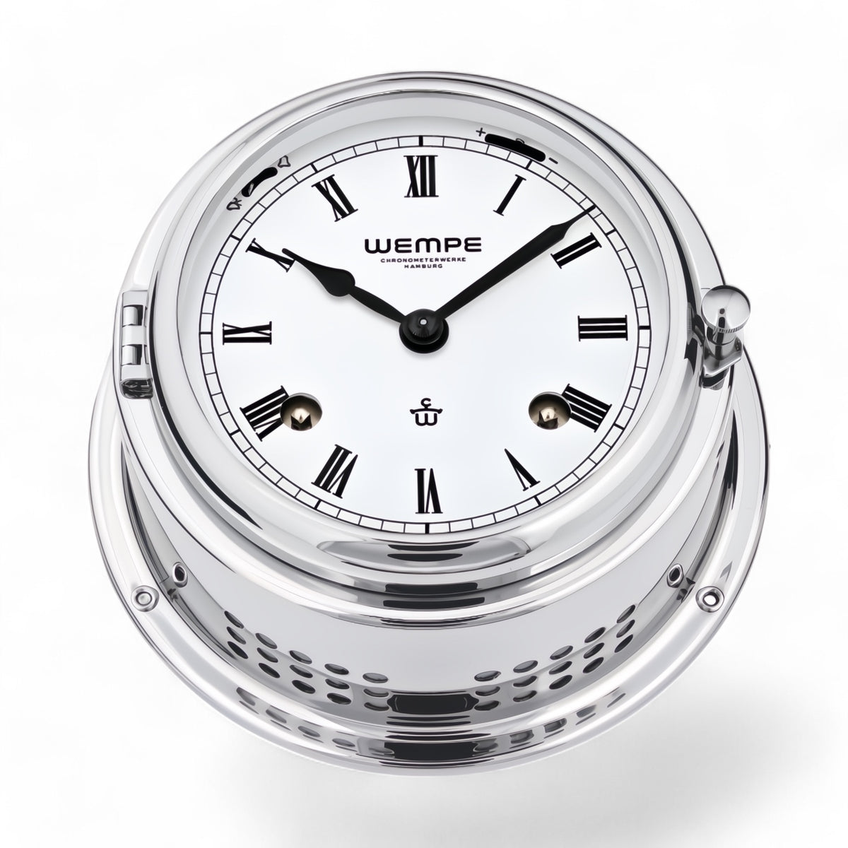 Wempe Bremen II verchroomd messing scheepsklok met scheepsbel 150 x 75 mm – mechanisch, 8-daagse power reserve