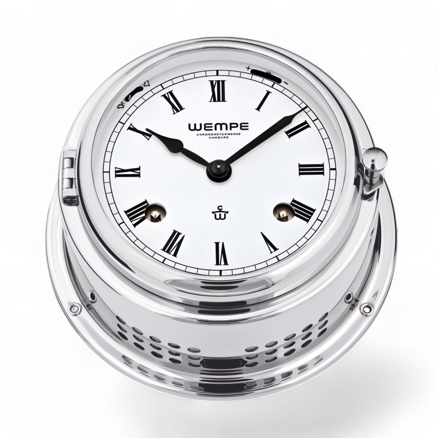 Wempe Bremen II verchroomd messing scheepsklok met scheepsbel 150 x 75 mm – mechanisch, 8-daagse power reserve