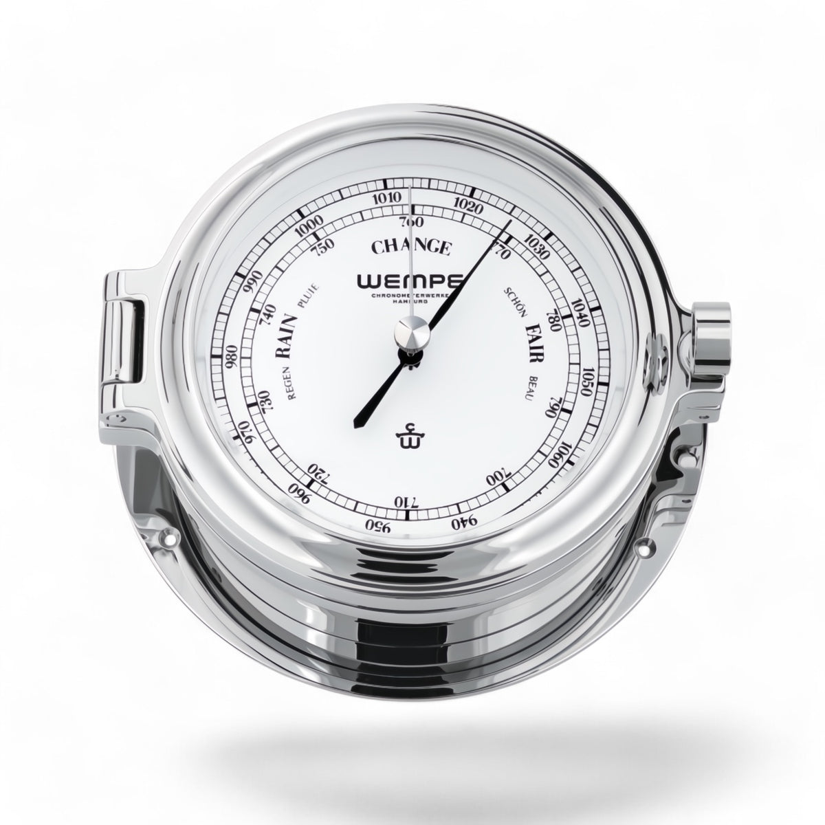 Wempe Cup II chroom barometer 140 x 47 mm - massief rvs, nauwkeurig, duurzaam