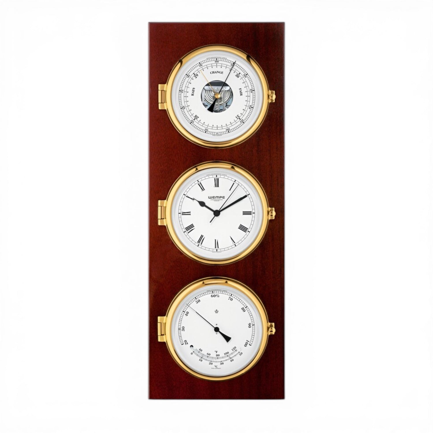 Wempe Elegance weerstation - scheepsklok, barometer en comfortmeter op luxe plaat
