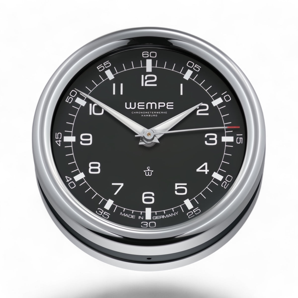 Wempe Pilot Scheepsklok 100 x 35 mm - roestvrijstaal met zwarte wijzerplaat, LumiNova, quartz uurwerk