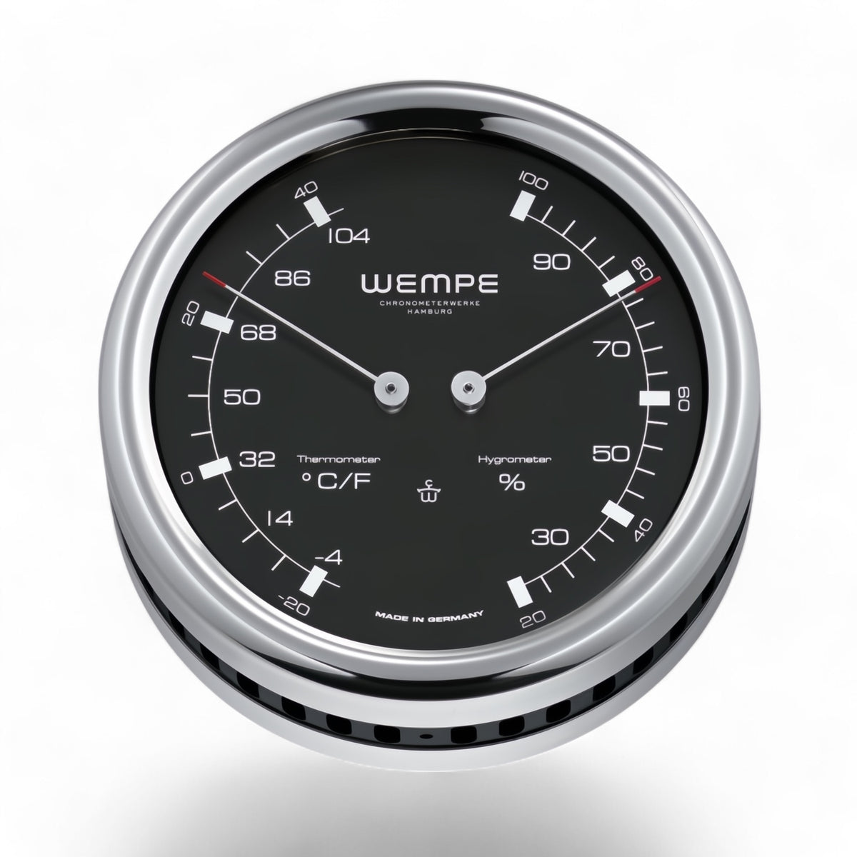 Wempe Pilot comfortmeter met zwarte wijzerplaat 100 x 35 mm -  gepolijst roestvrij staal, LumiNova-indexen