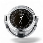 Wempe Regatta II barometer 140 x 47 mm – verchroomd massief rvs, zwarte wijzerplaat, pronkstuk