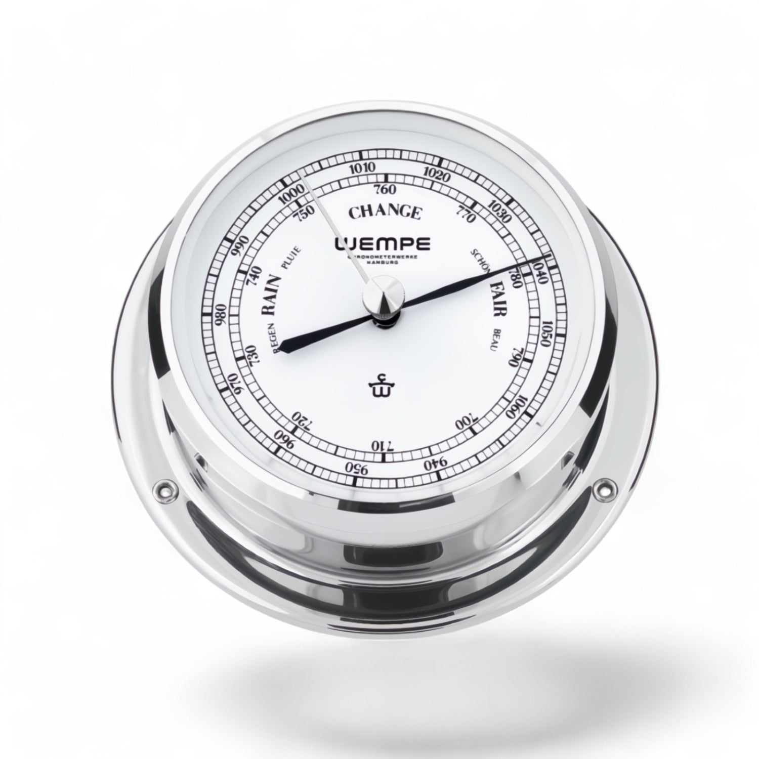 Wempe Skiff barometer 110 x 42 mm - chroom, mechanisch, compacte weersvoorspeller