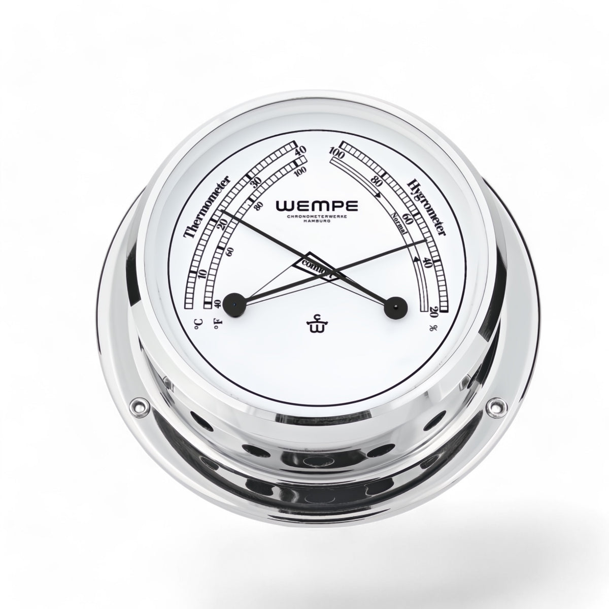 Wempe Skiff comfortmeter 110 x 42 mm - verchroomd messing compacte thermometer en hygrometer