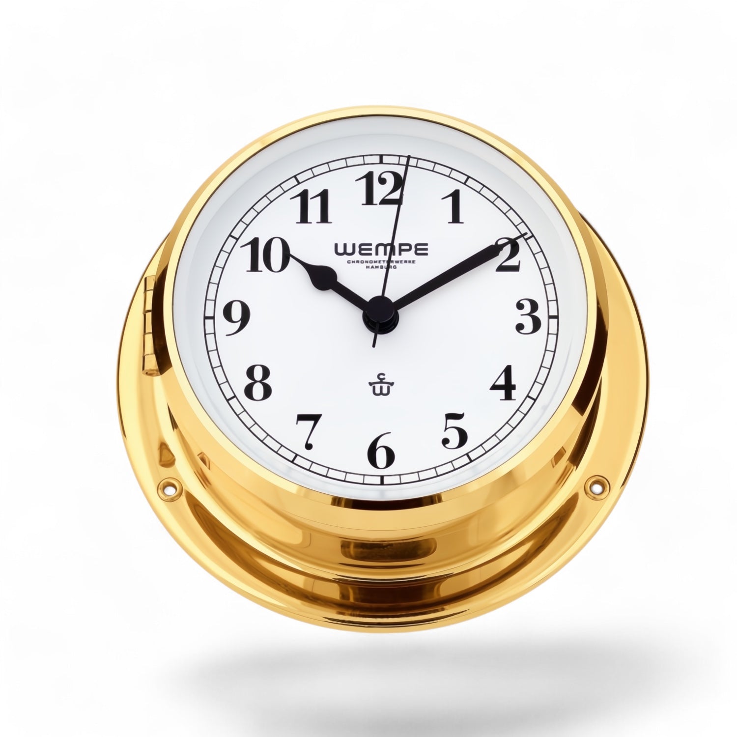 Wempe Skiff scheepsklok 110 x 42 mm messing - quartz uurwerk, met drukknopsluiting, Arabische cijfers