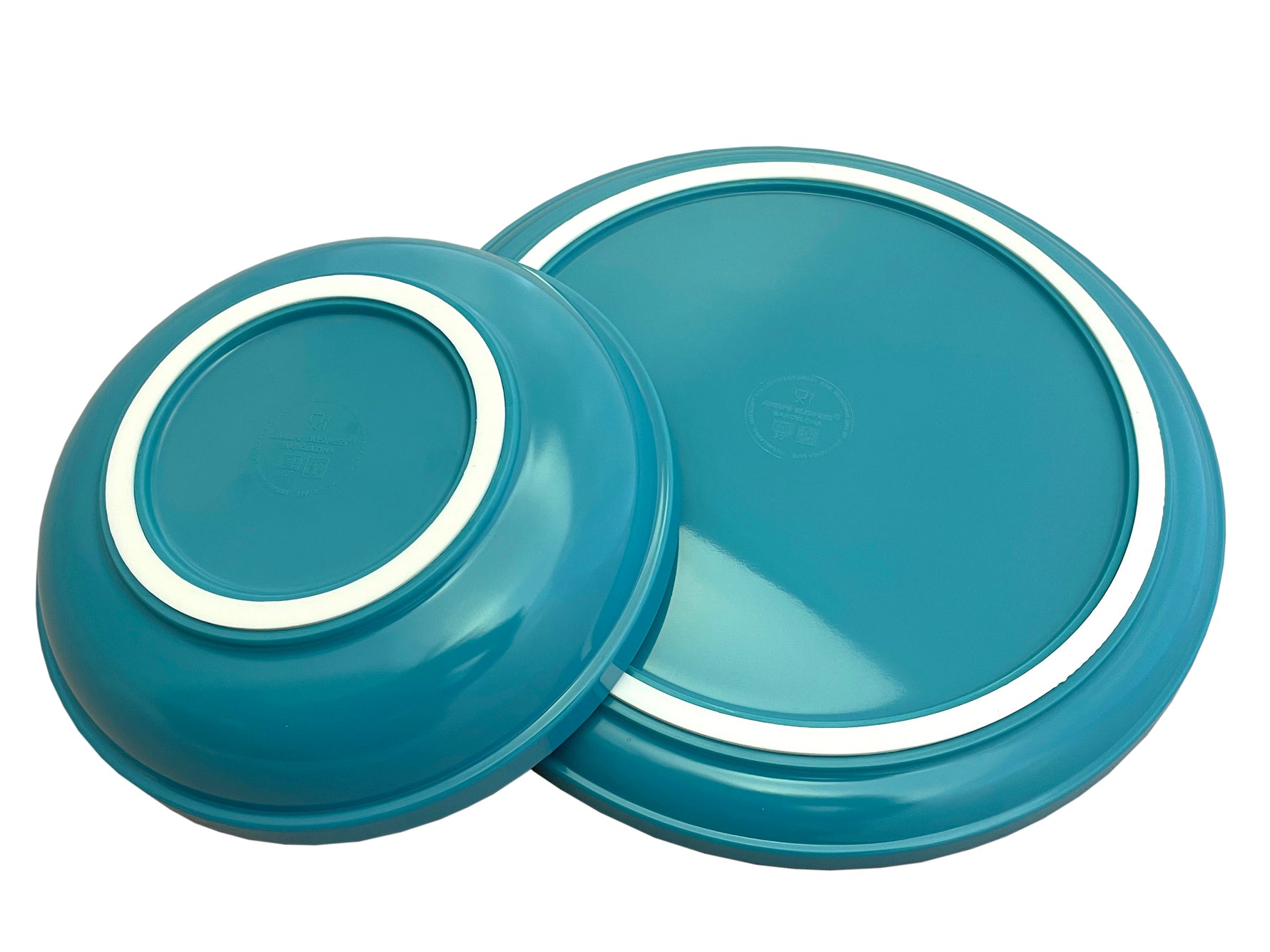achterzijde met antislip Coastal melamine servies turquoise onderkant