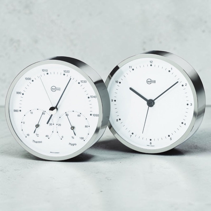 Barigo Instrumenten set 104 mm — scheepsklok en weerstation wit in vernikkeld messing