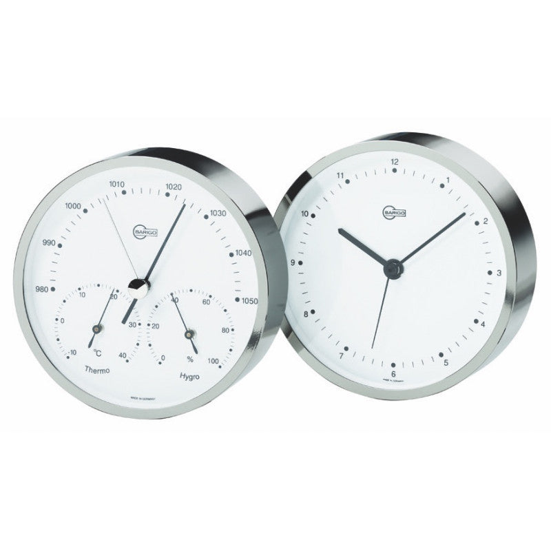 Barigo Instrumenten set 104 mm — scheepsklok en weerstation wit in vernikkeld messing