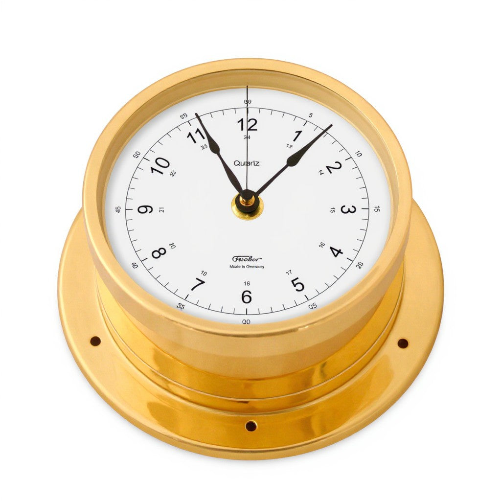 Fischer 103U Quartz Scheepsklok klassiek nautisch, slimme opening in messing vooraanzicht