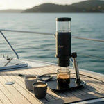flamefield portable coffee machine on a boat with 2 cups 