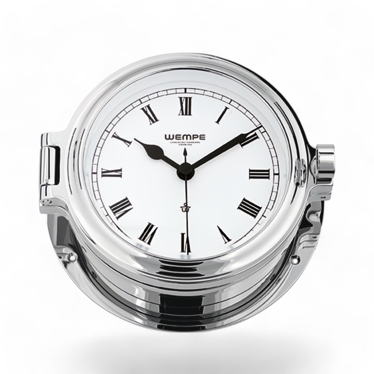 messing Wempe Cup II scheepsklok 140 x 47 mm – massief rvs, quartz patrijspoort klok chroom met Romeinse cijfers