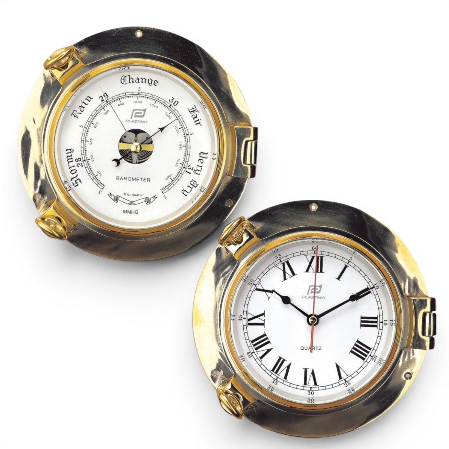 Plastimo 6 inch set – scheepsklok en barometer 220 mm, messing