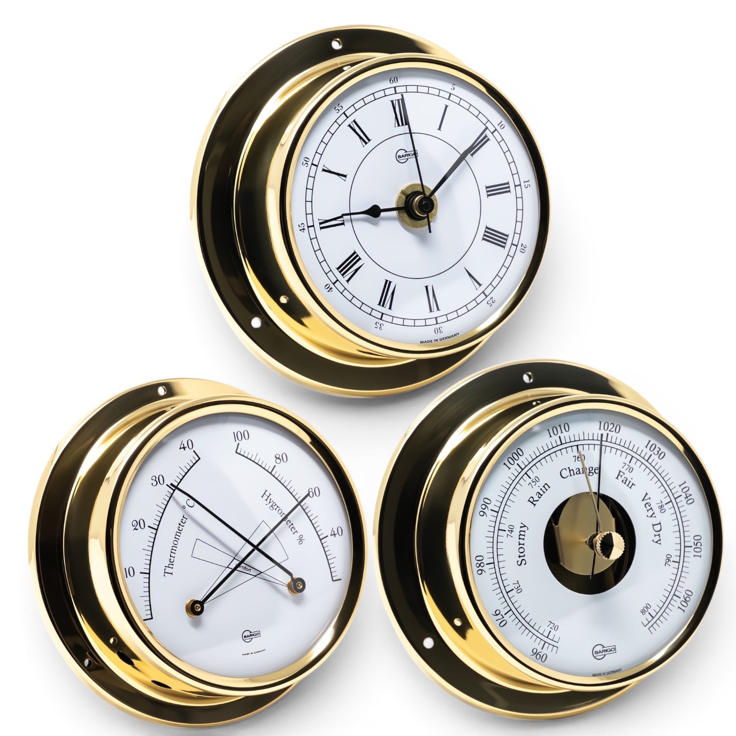 Barigo Tempo klokkenset 3-delig – scheepsklok, barometer en comfortmeter in twee kleuren 110 mm