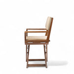 zijkant van de Regisseursstoel the Edge - geolied teak, luxe, inklapbaar, met comfortabele forza zand kussenset