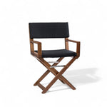 zijkant van de Regisseursstoel the Edge - geolied teak, luxe, inklapbaar, met comfortabele navy kussenset
