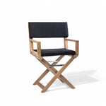 zijkant van de Regisseursstoel the Edge - ongeolied teak, luxe, inklapbaar, met comfortabele navy kussenset